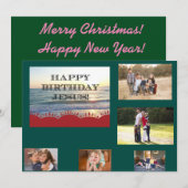 Happy Birthday Jesus - 日没の海 5枚の写真 シーズンカード (正面/裏面)