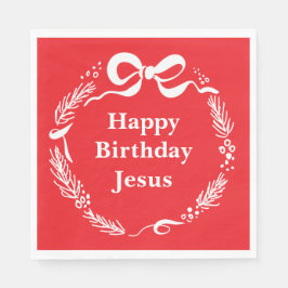 Happy Birthday Jesus | Hand Drawn Bow Christmas スタンダードランチョンナプキン