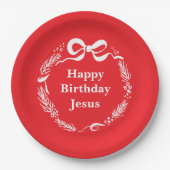 Happy Birthday Jesus | Hand Drawn Bow Christmas ペーパープレート (正面)