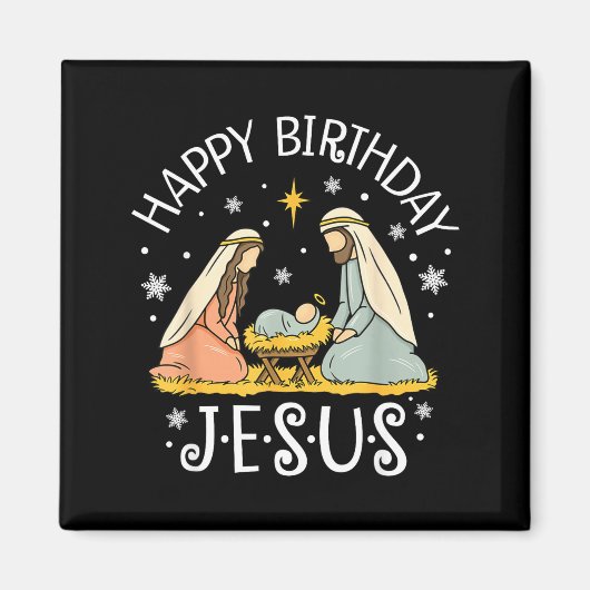 Happy Birthday Jesus Ugly Christmas Sweater Christ マグネット (正面)