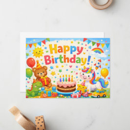 Happy Birthday Kids Colorful Party Card ノートカード