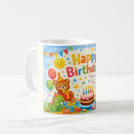 Happy Birthday Kids Colorful Party Mug コーヒーマグカップ (正面左)