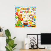 Happy Birthday Kids Colorful Party Poster ポスター (ホームオフィス)