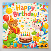 Happy Birthday Kids Colorful Party Poster ポスター (正面)