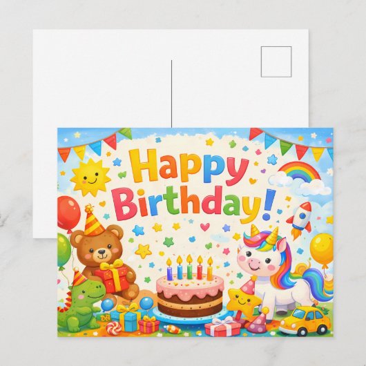Happy Birthday Kids Colorful Postcard ポストカード (正面/裏面)