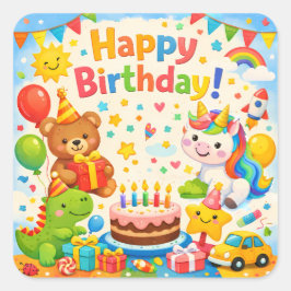 Happy Birthday Kids Party Sticker スクエアシール