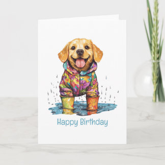 Happy Birthday Labrador Retriever Rain Puddle カード