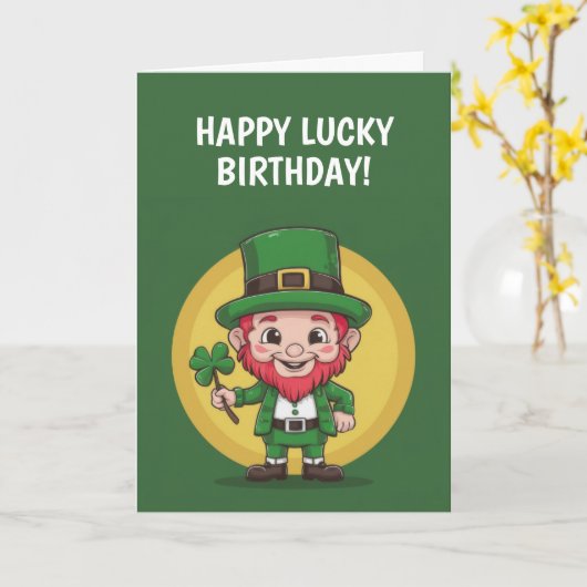 Happy Birthday Leprechaun カード (黄色い花)
