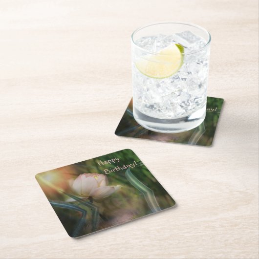 Happy Birthday Lotus Reflection Paper Coaster スクエアペーパーコースター (インサイチュ)
