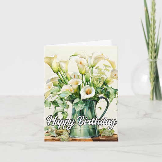 Happy Birthday Lovely Calla Lilies Flowers カード (正面)