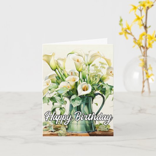 Happy Birthday Lovely Calla Lilies Flowers カード (黄色い花)