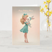 Happy Birthday Mama Elegant Mother and Baby Bunny カード (黄色い花)