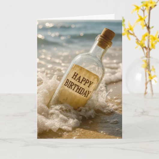 Happy Birthday Message in a Bottle カード (黄色い花)