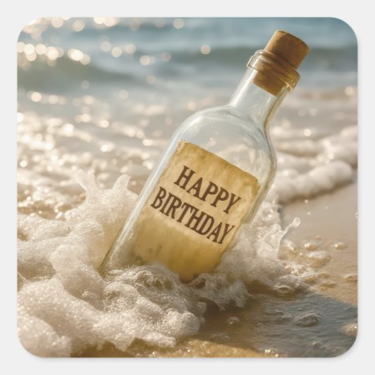 Happy Birthday Message in a Bottle スクエアシール (正面)