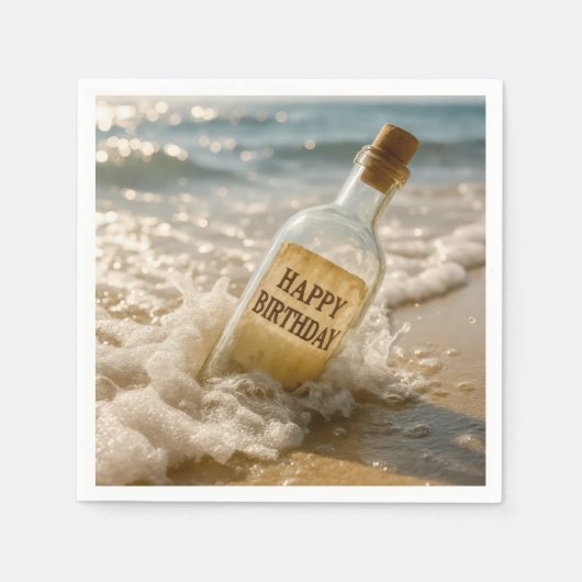 Happy Birthday Message in a Bottle スタンダードカクテルナプキン (正面)