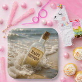 Happy Birthday Message in a Bottle ペーパープレート (パーティー)
