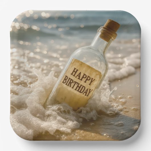 Happy Birthday Message in a Bottle ペーパープレート (正面)