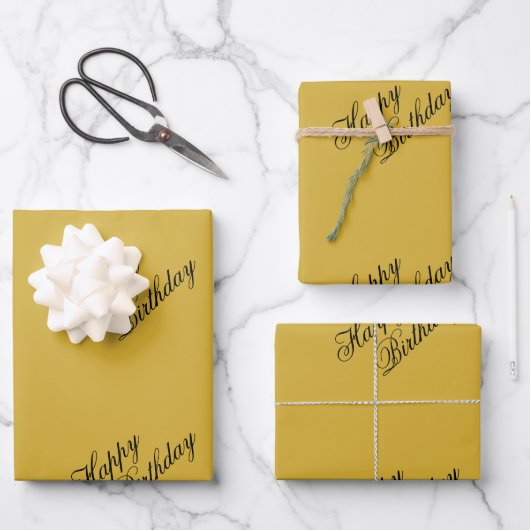 Happy Birthday Metallic Gold Wrapping Paper Sheets ラッピングペーパーシート (正面)