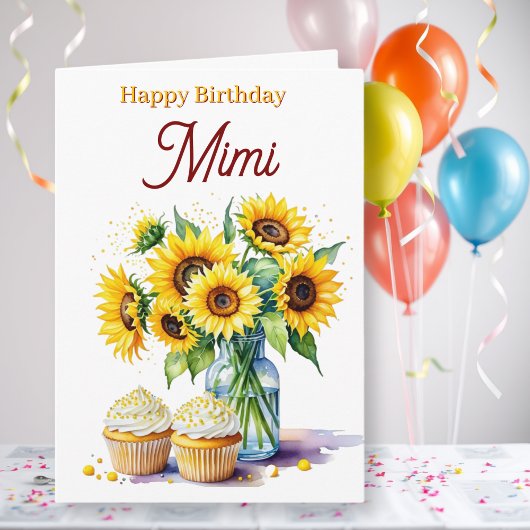 Happy Birthday Mimi | ひまわりとカップケーキ カード