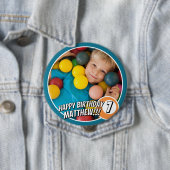 Happy Birthday Modern Simple Comic Cue Ball Photo 缶バッジ (インサイチュ)