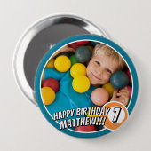 Happy Birthday Modern Simple Comic Cue Ball Photo 缶バッジ (正面&裏面)