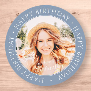 Happy Birthday Modern Simple Custom Photo ラウンドシール