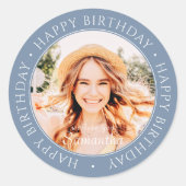Happy Birthday Modern Simple Custom Photo ラウンドシール (正面)