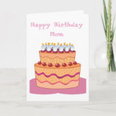 Happy Birthday Mom Cake Folded Greeting Card カード (正面)