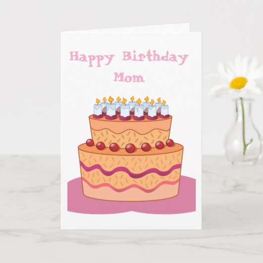 Happy Birthday Mom Cake Folded Greeting Card カード (小さな植物)