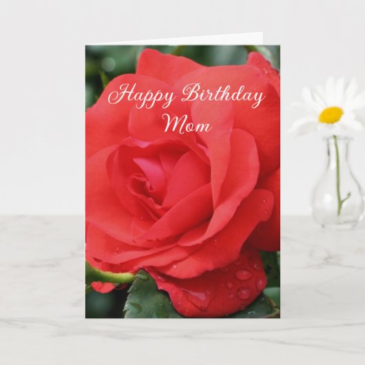 Happy Birthday Mom Red Rose Flower  カード (小さな植物)