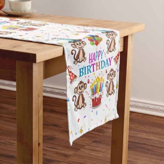Happy Birthday Monkey Cupcake Table Runner ショートテーブルランナー (インサイチュ)