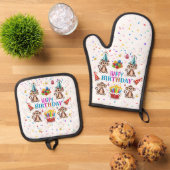 Happy Birthday Monkey Oven Mitt and Pot Holder 鍋つかみ&鍋敷きセット (トップダウン)