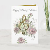 Happy Birthday Music Note Treble Clef Roses Custom カード (正面)