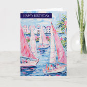 Happy Birthday Nautical Sailboat Card | 海辺のデザイン カード (正面)