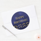 Happy Birthday navy blue gold decor ラウンドシール (封筒)