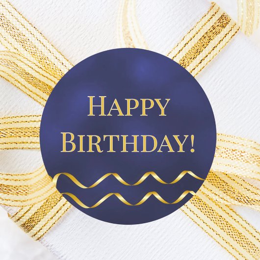 Happy Birthday navy blue gold decor ラウンドシール