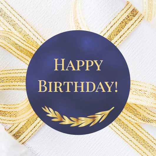 Happy Birthday navy blue gold decor ラウンドシール