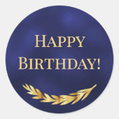 Happy Birthday navy blue gold decor ラウンドシール (正面)