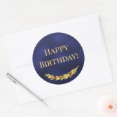 Happy Birthday navy blue gold decor ラウンドシール (封筒)