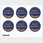 Happy Birthday navy blue gold decor ラウンドシール (シート)