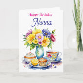 Happy Birthday Nonna | Flowers and Cupcakes カード (正面)