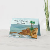 Happy Birthday Ocean Palm Trees Custom Name カード (正面)