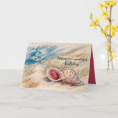 Happy Birthday Ocean Triton Trumpet Snail Shell  カード (黄色い花)