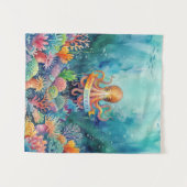 Happy Birthday Octopus Ocean Sea Life Water Fish タペストリー (正面(横))