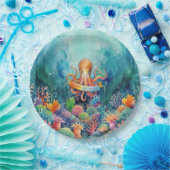 Happy Birthday Octopus Ocean Sea Life Water Fish ペーパープレート (パーティー)