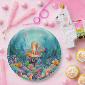 Happy Birthday Octopus Ocean Sea Life Water Fish ペーパープレート (パーティー)