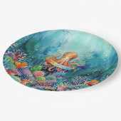 Happy Birthday Octopus Ocean Sea Life Water Fish ペーパープレート (アングル)