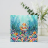Happy Birthday Octopus Ocean Sea Life Water Fish 招待状 (スタンド正面)