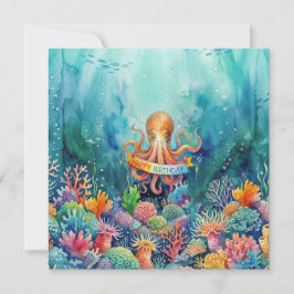 Happy Birthday Octopus Ocean Sea Life Water Fish 招待状