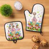 Happy Birthday Oven Mitt and Pot Holder 鍋つかみ&鍋敷きセット (トップダウン)